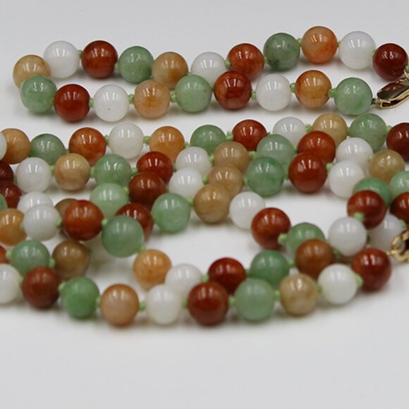 14k Natural Multicolor Jadeite Necklace and Bracelet - Picture 4 of 7